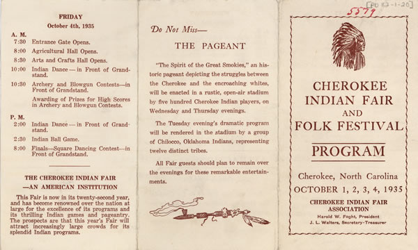 Front of Program for the 1935 Cherokee Indian Fair